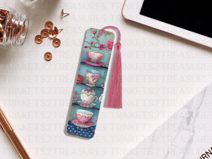 Bookmark and Tassel with Double Sided Sublimation Dainty Tea Cups #914