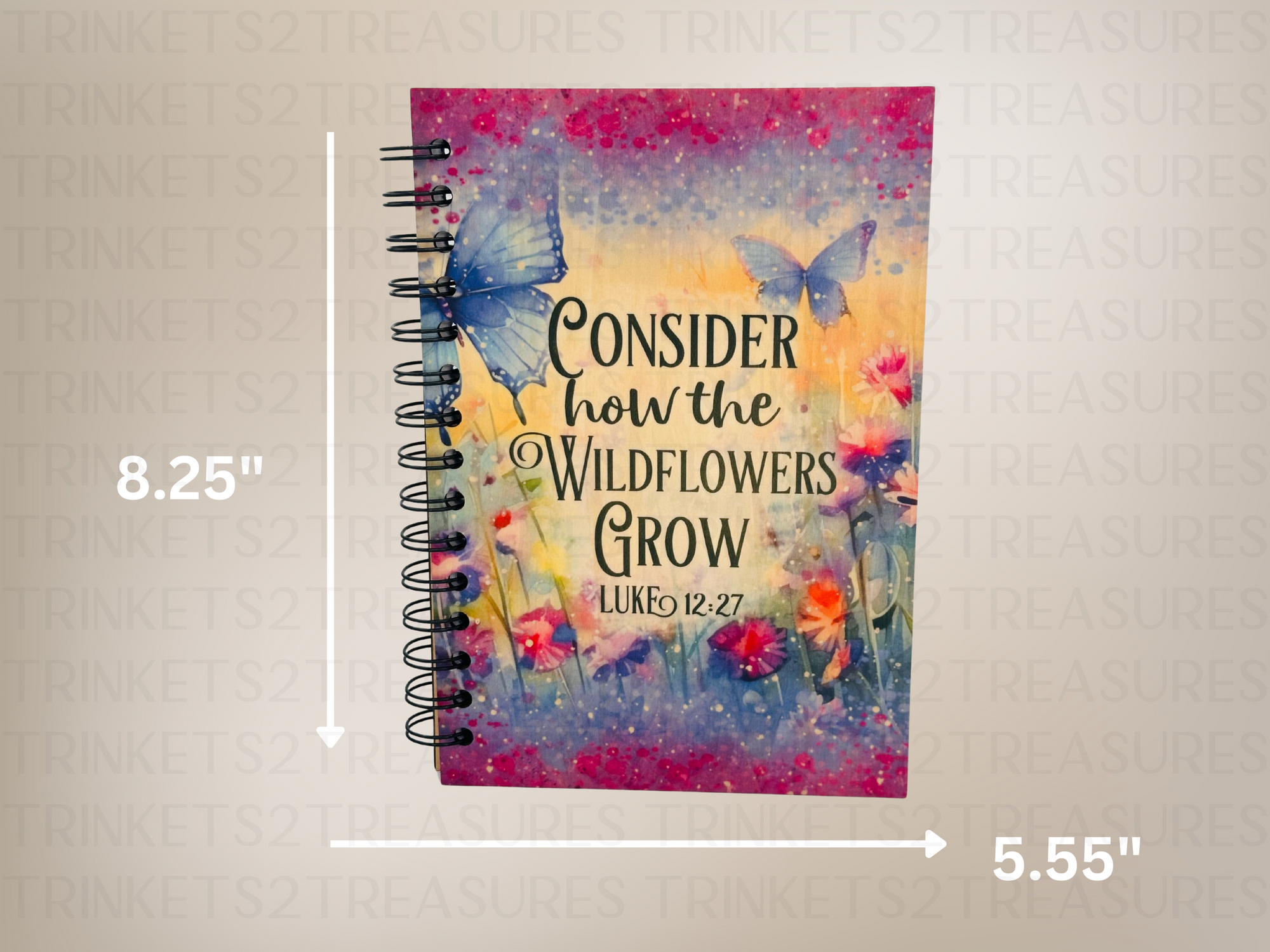 Personalized Butterflies & Wildflowers Wood Cover Notebook #1010