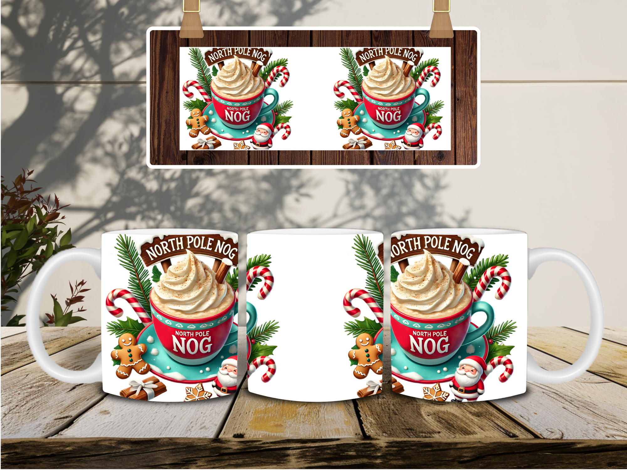 Personalized Ceramic Mug and Matching Coaster Set/11 oz or 15 oz Coffee Mug/North Pole Nog #123