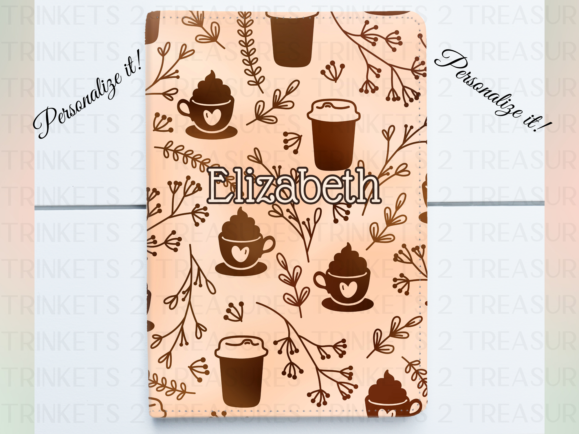 Personalized Journal and Matching Bookmark Latte & Coffee Keepsake Journal #801