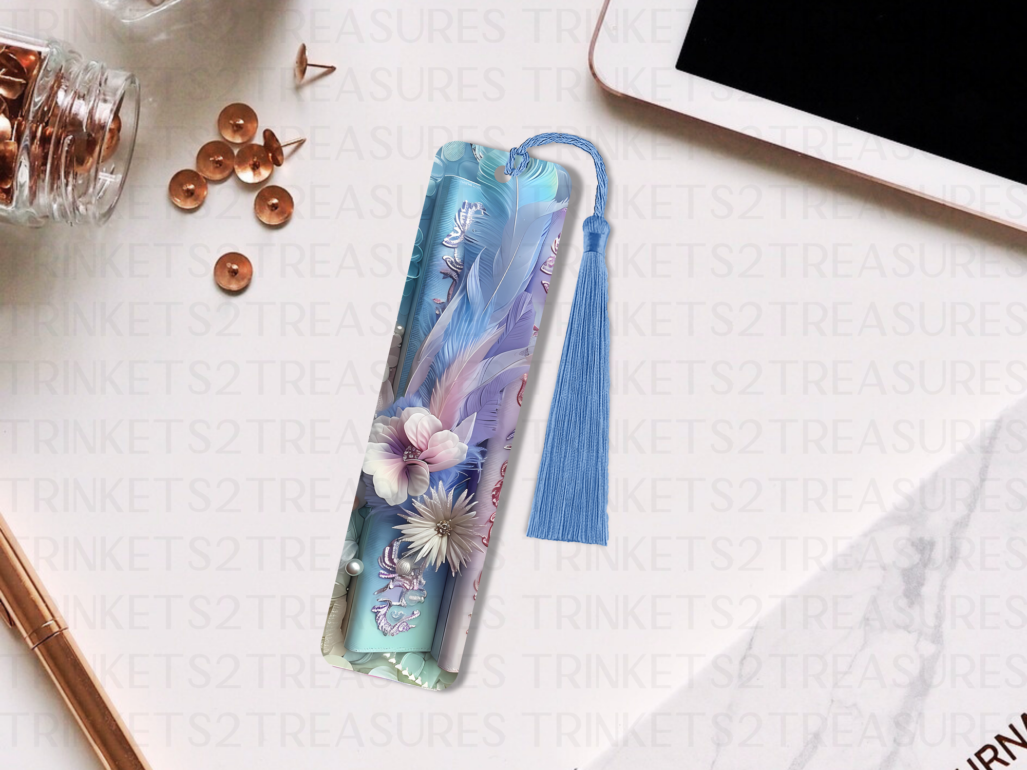 Bookmark and Tassel with Double Sided Sublimation Elegant Blue Book #907