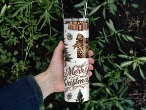 Personalized 20 oz Stainless Steel Tumbler with Metal Straw and Merry Christmas Design #324