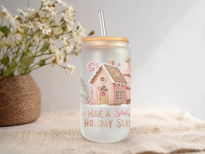 18oz Personalized  Frosted Glass Tumbler with Pink Gingerbread #237