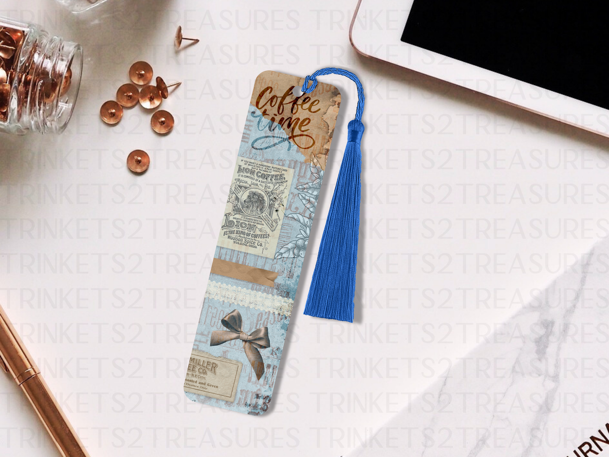 Bookmark and Tassel with Double Sided Sublimation Coffee Time #905