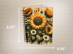 Personalized Country Sunflower Wood Cover Notebook #1007