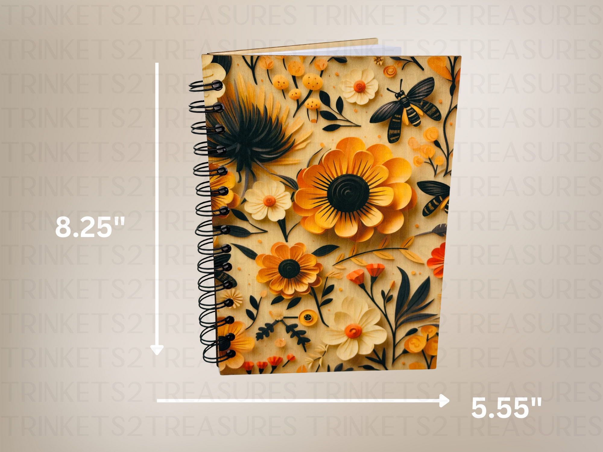 Personalized Paper Sunflower Wood Cover Notebook #1009