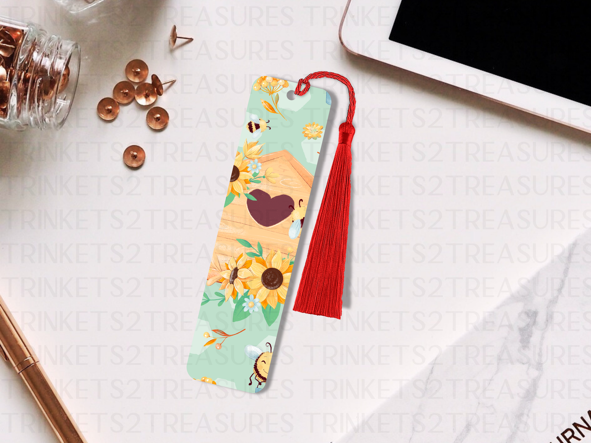 Bookmark and Tassel with Double Sided Sublimation Bee Home #909