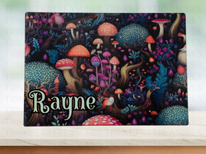 Personalized 8" x 11" Textured & Tempered Glass Cutting Board/Mystic Mushroom #609