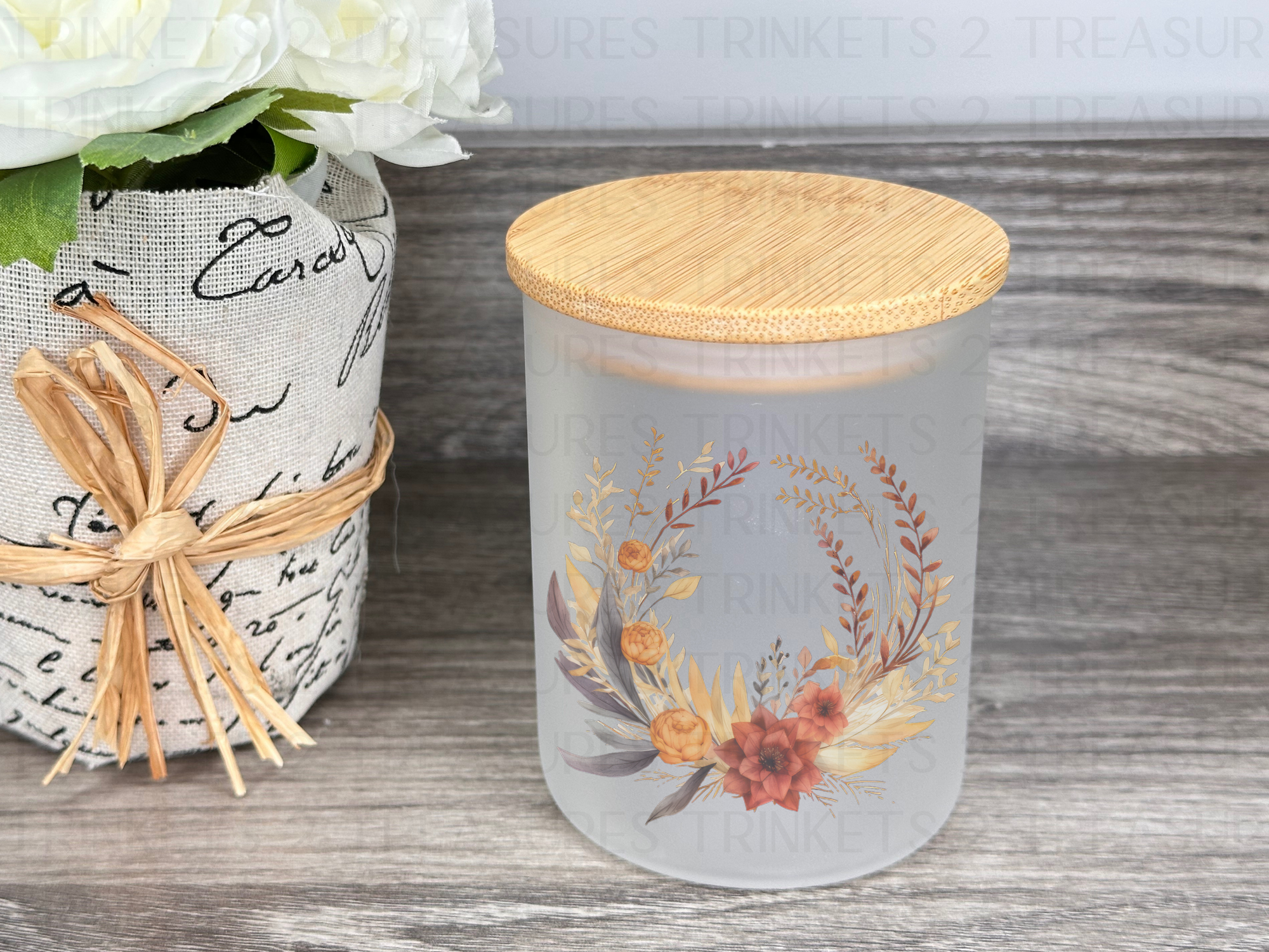 10 oz Frosted Candle Jars with Bamboo Lid/Multi-Purpose Jar/Harvest/#530