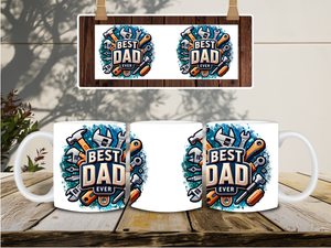 Personalized Ceramic Mug and Matching Coaster Set/11 oz or 15 oz Coffee Mug/Best Dad Ever Tools #127