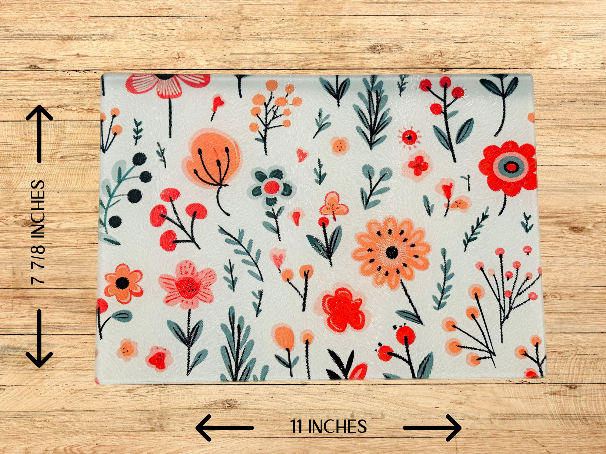 Personalized 8" x 11" Textured & Tempered Glass Cutting Board/Orange Daisies #602