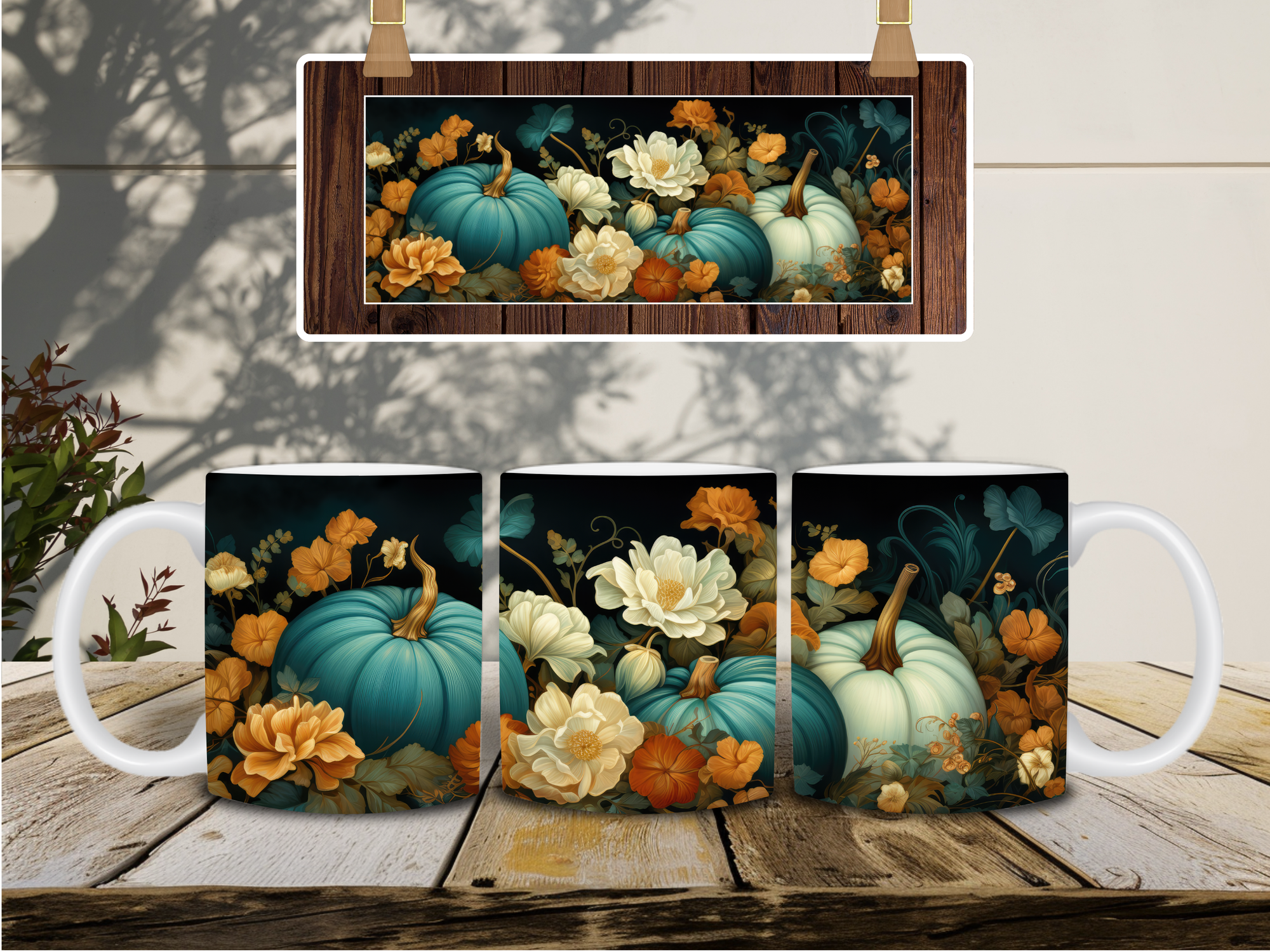 Personalized Ceramic Mug and Matching Coaster Set/11 oz or 15 oz Coffee Mug/Midnight Pumpkins #141