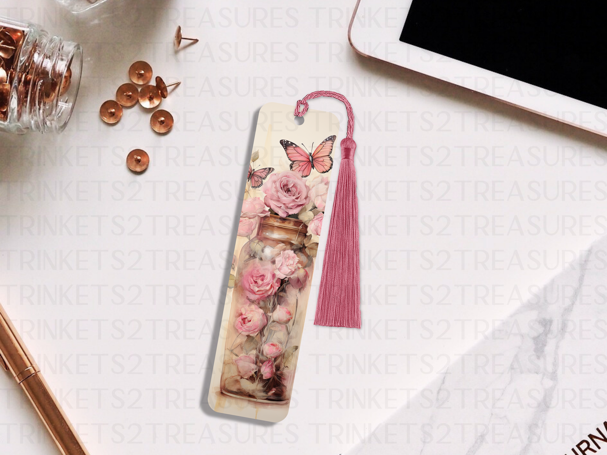 Bookmark and Tassel with Double Sided Sublimation Flowered Jar #932