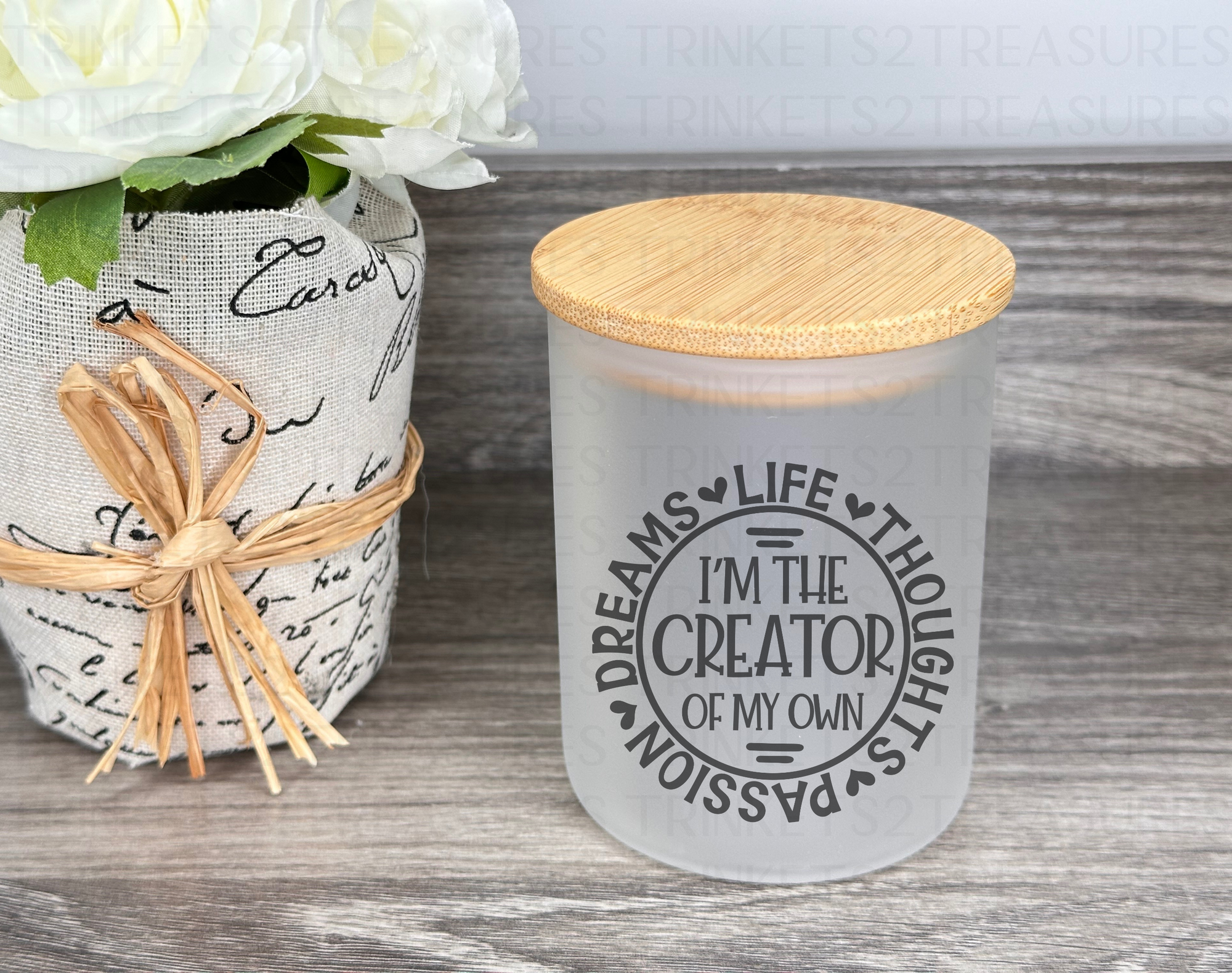 10 oz Frosted Candle Jars with Bamboo Lid/Multi-Purpose Jar/I'm the Creator/#513