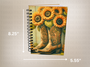 Personalized Sunflower Cowboy Boots Wood Cover Notebook #1008