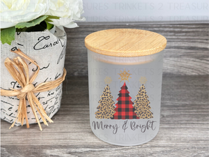 10 oz Frosted Candle Jars with Bamboo Lid/Multi-Purpose Jar/Merry & Bright Red Plaid/#535