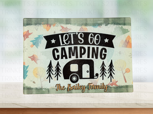 Personalized 8" x 11" Textured & Tempered Glass Cutting Board/Let's Go Camping/#611