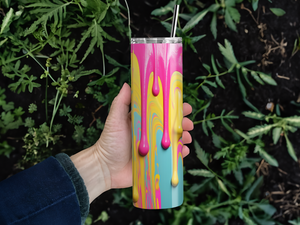 Personalized 20 oz Stainless Steel Tumbler with Metal Straw and Paint Drip Design #323