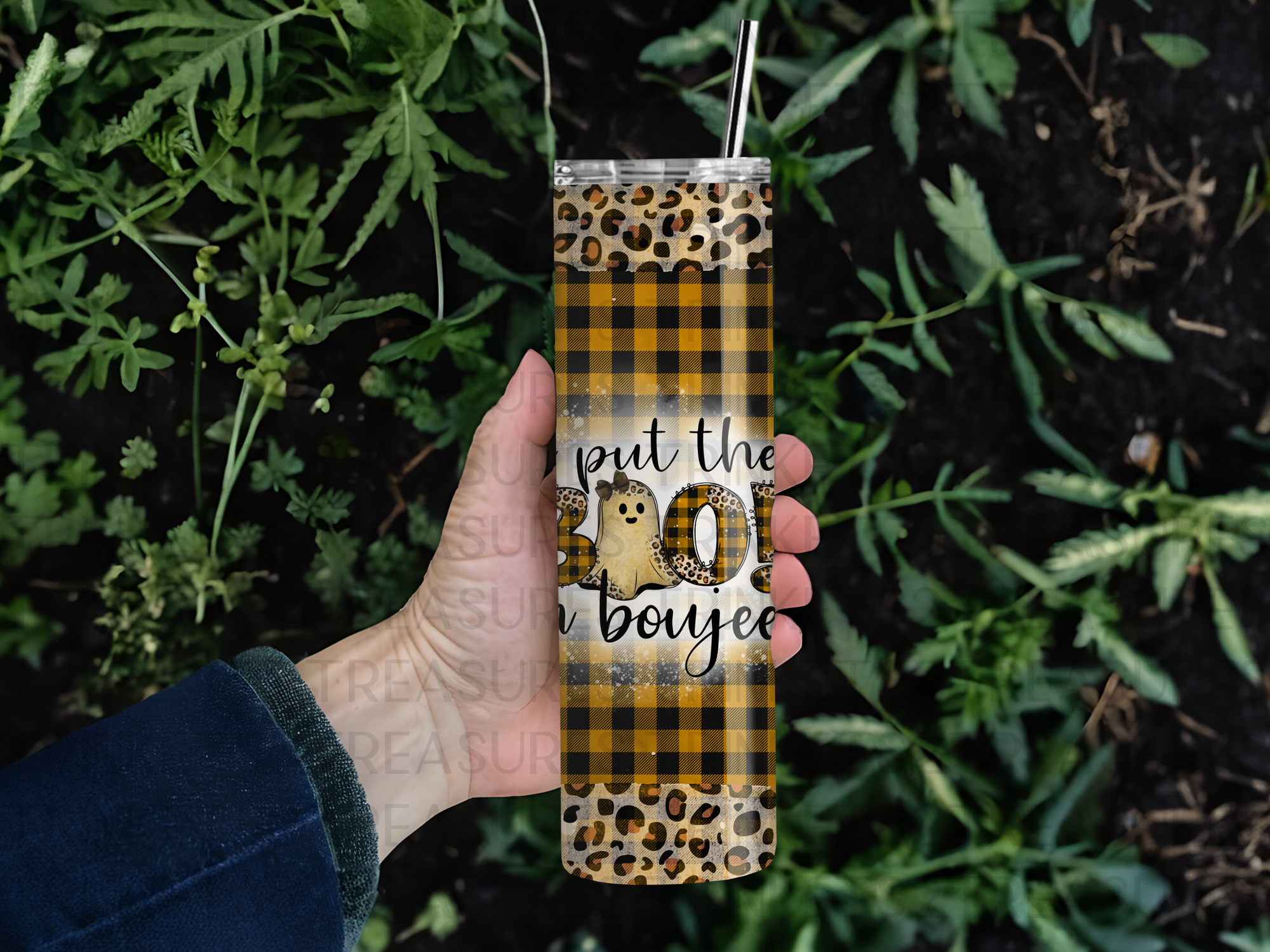 Personalized 20 oz Stainless Steel Tumbler with Metal Straw and Boo in Boujee Design #335