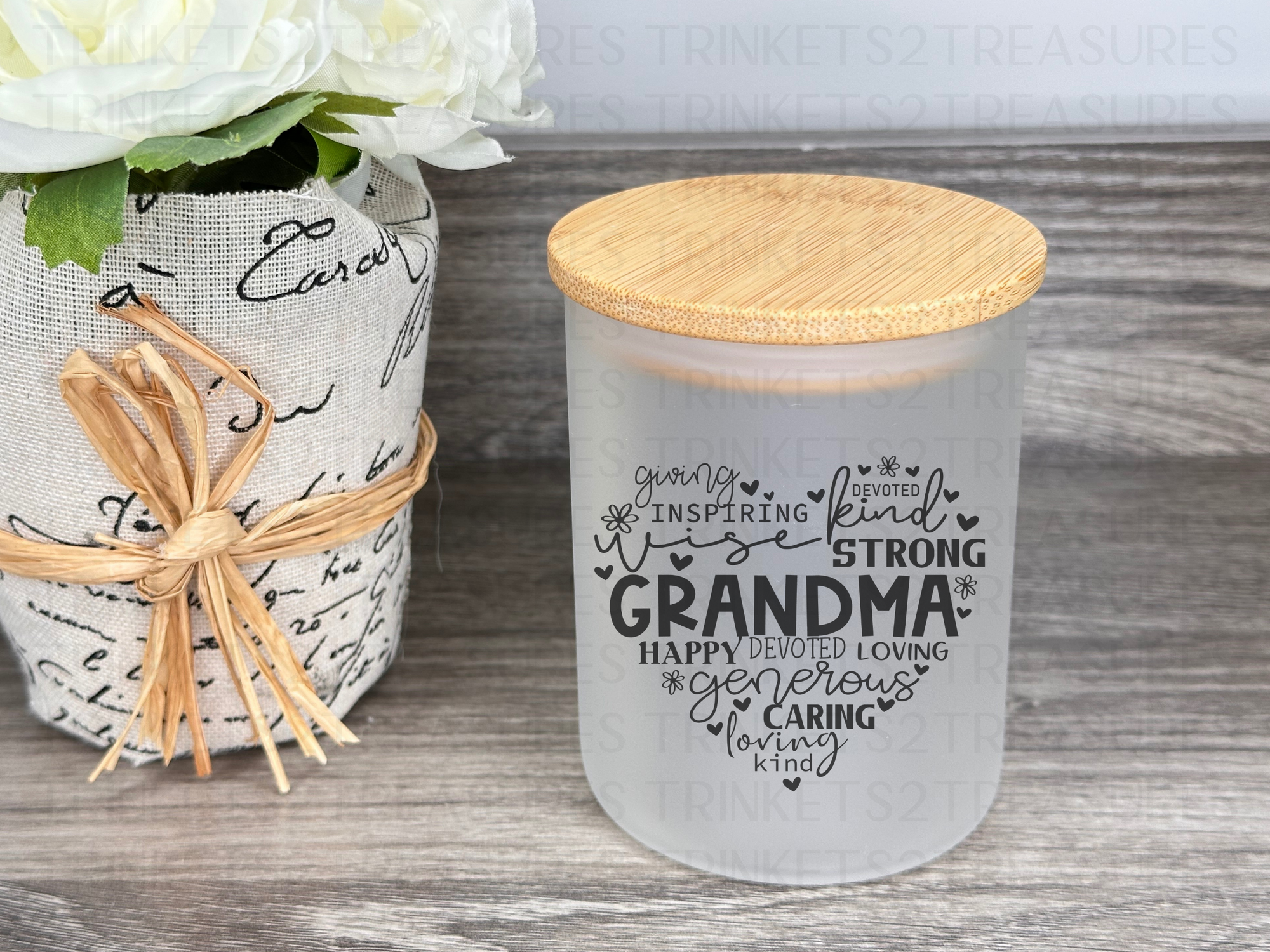 10 oz Frosted Candle Jars with Bamboo Lid/Multi-Purpose Jar/For Grandma/#503