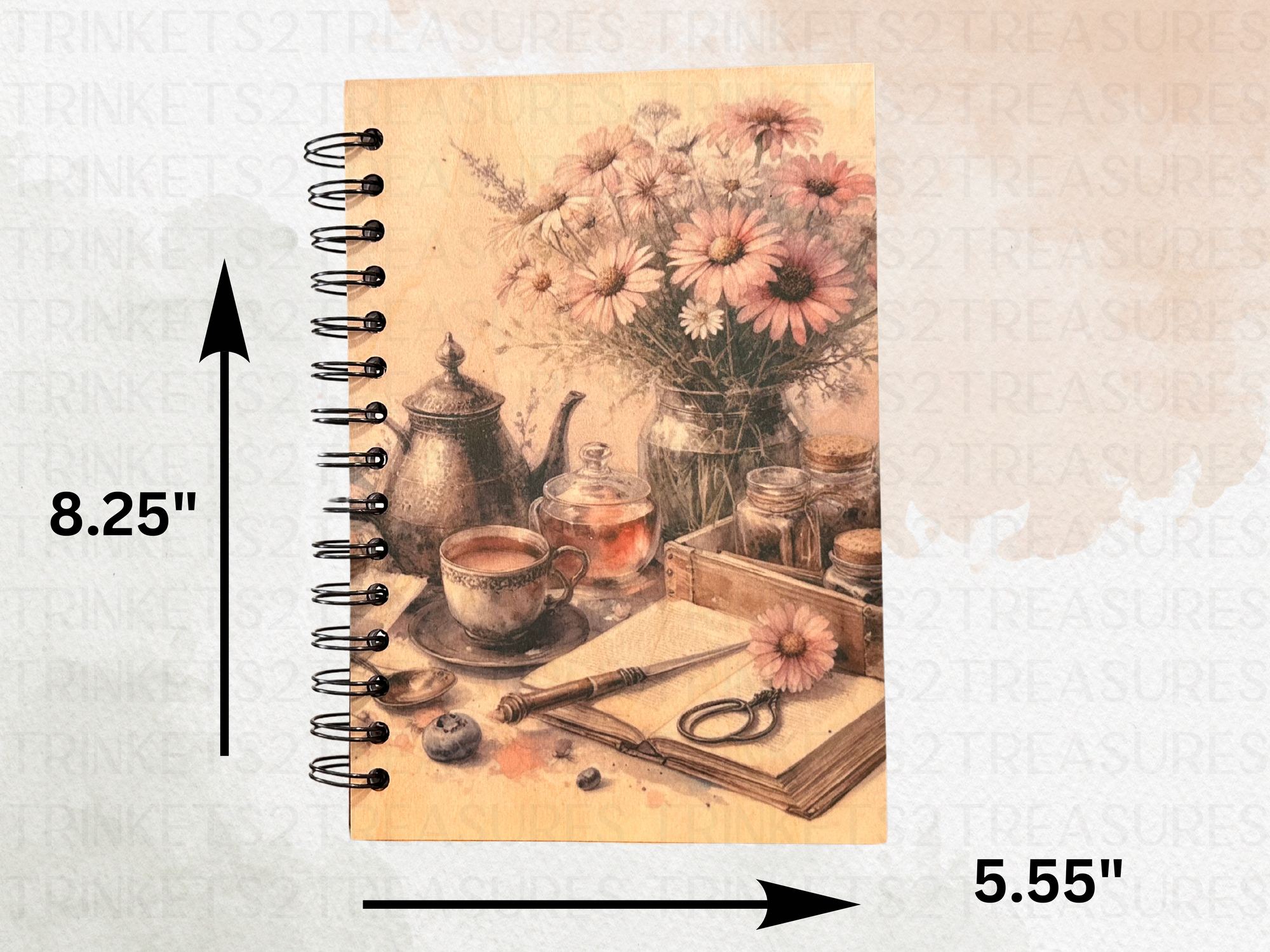 Personalized Tea Time Wood Notebook #1022