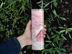 Personalized 20 oz Stainless Steel Tumbler with Metal Straw and Pink Wonderland Design #338