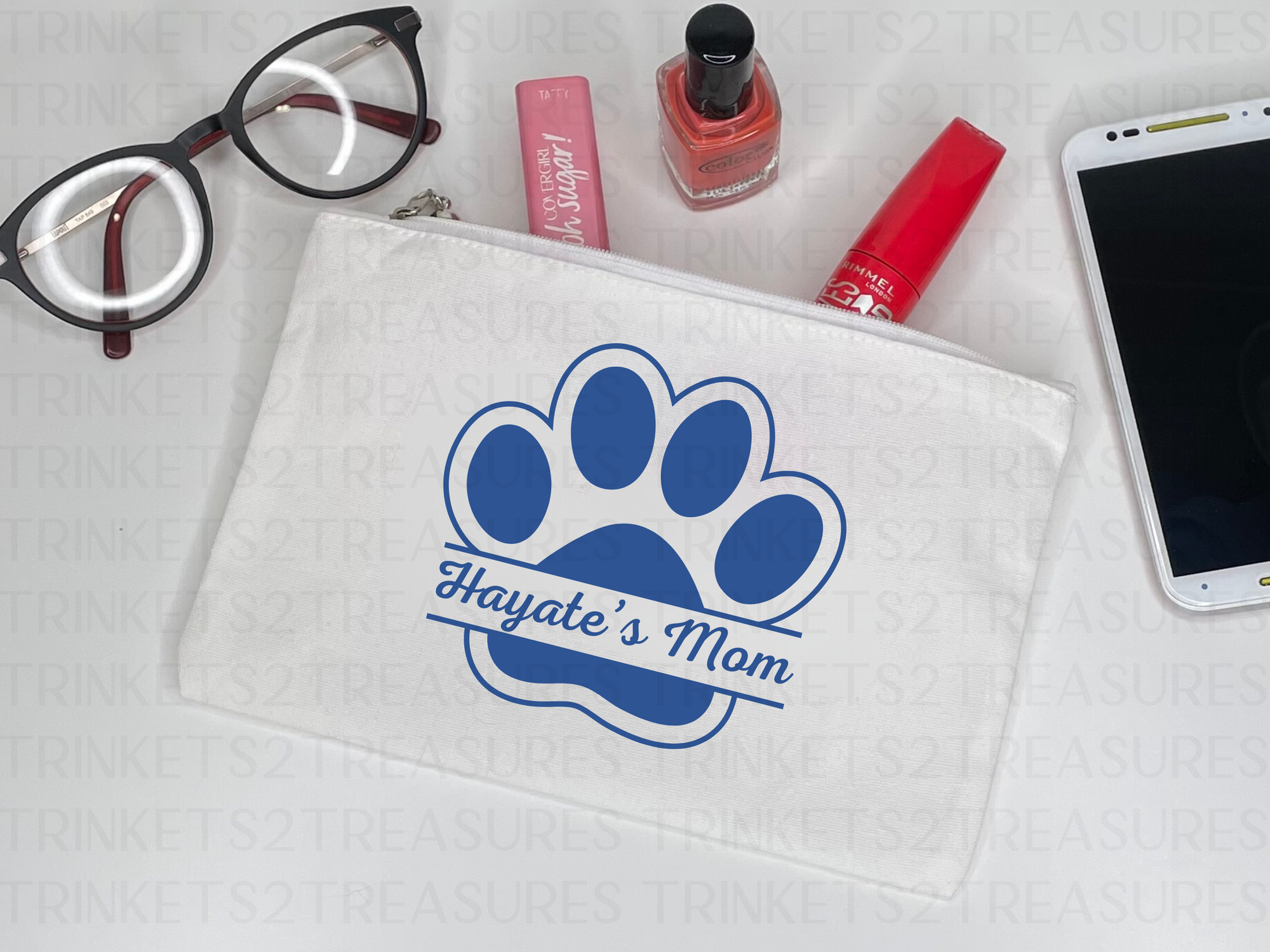 Personalized Canvas Tote Bag with Matching Canvas Make-up Pet Paw Split #730