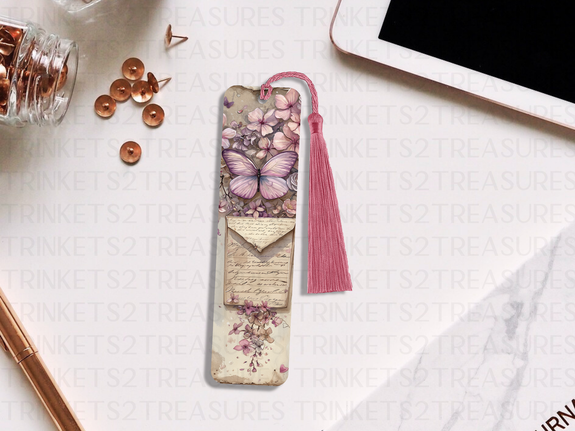 Bookmark and Tassel with Double Sided Sublimation Butterfly Script #915