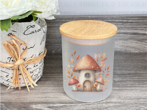 10 oz Frosted Candle Jars with Bamboo Lid/Multi-Purpose Jar/Mushroom House/#529