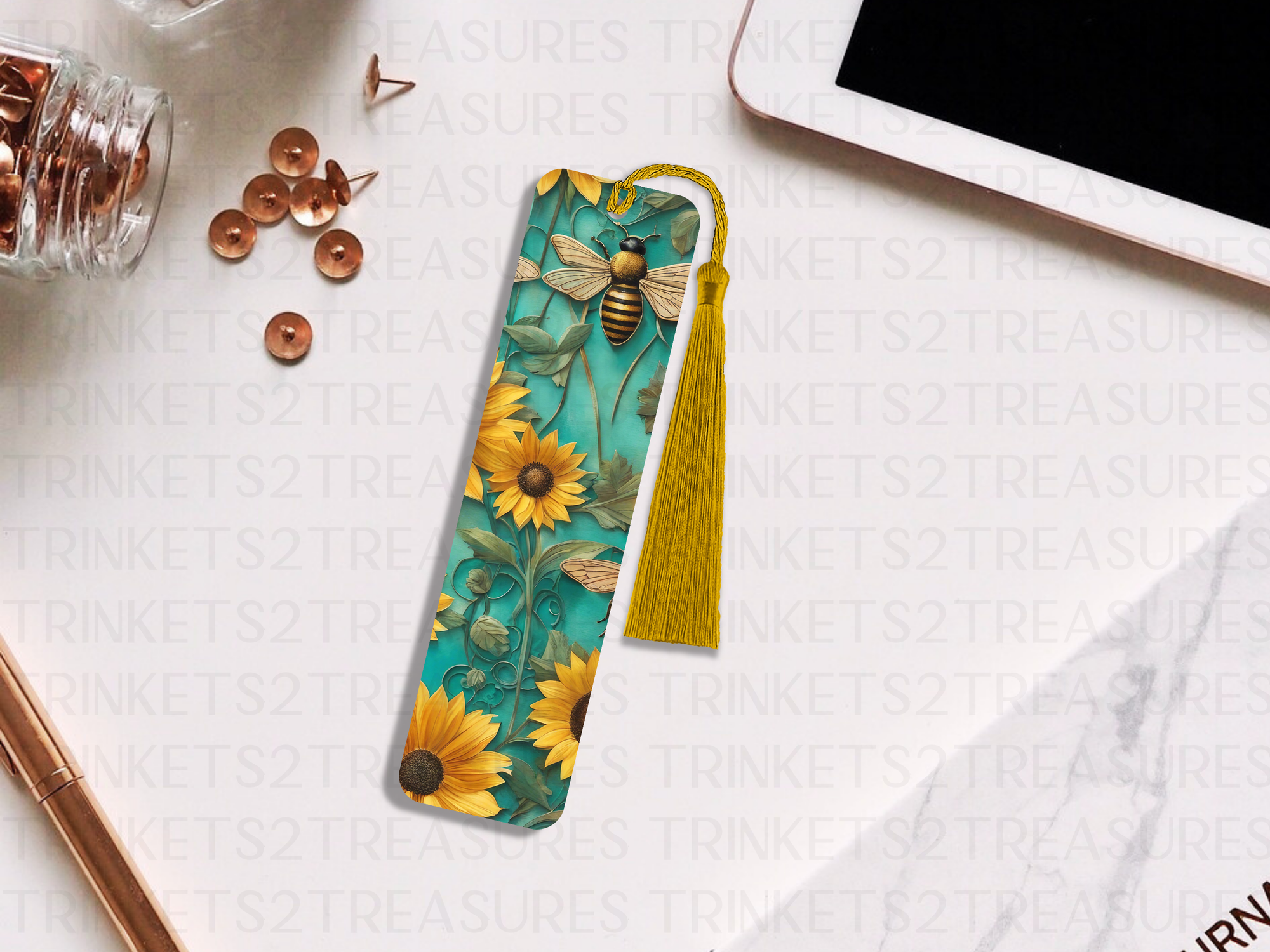 Bookmark and Tassel with Double Sided Sublimation Sunflower bee #923