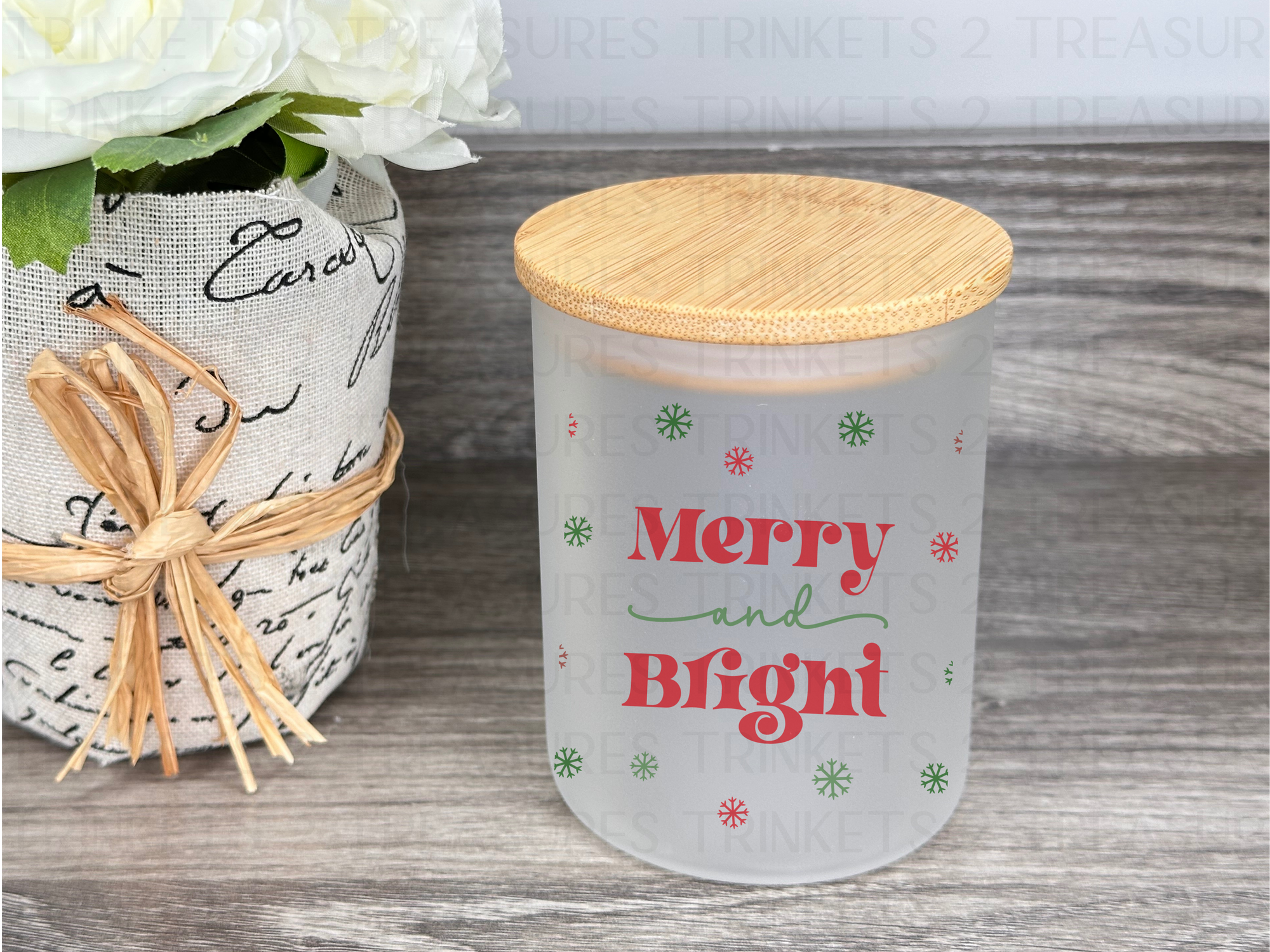 10 oz Frosted Candle Jars with Bamboo Lid/Multi-Purpose Jar/Merry & Bright/#522