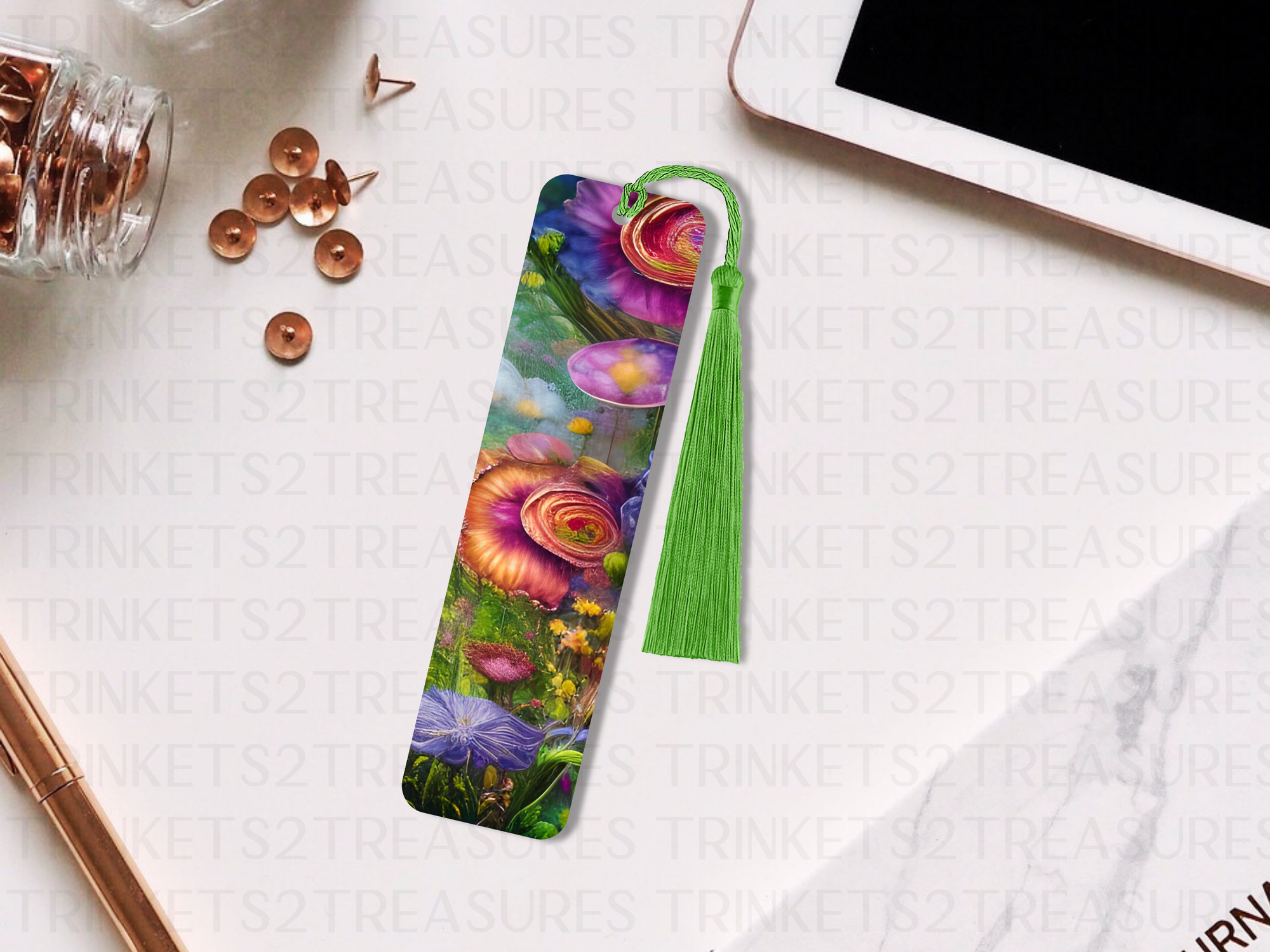 Bookmark and Tassel with Double Sided Sublimation Mystic Flowers #912