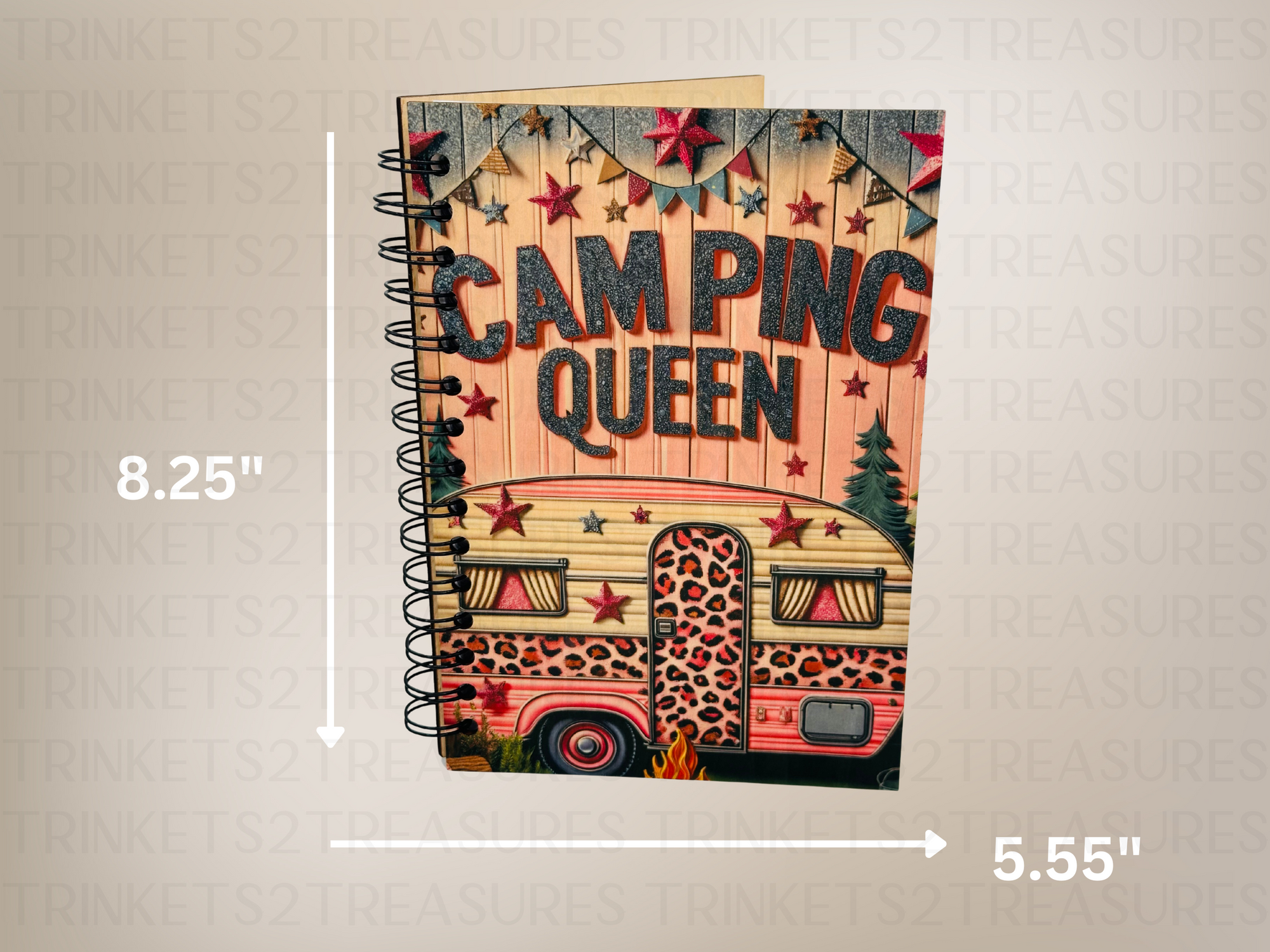 Personalized Camping Queen Wood Cover Notebook #1006