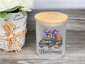 10 oz Frosted Candle Jars with Bamboo Lid/Multi-Purpose Jar/Happy Halloween/#528