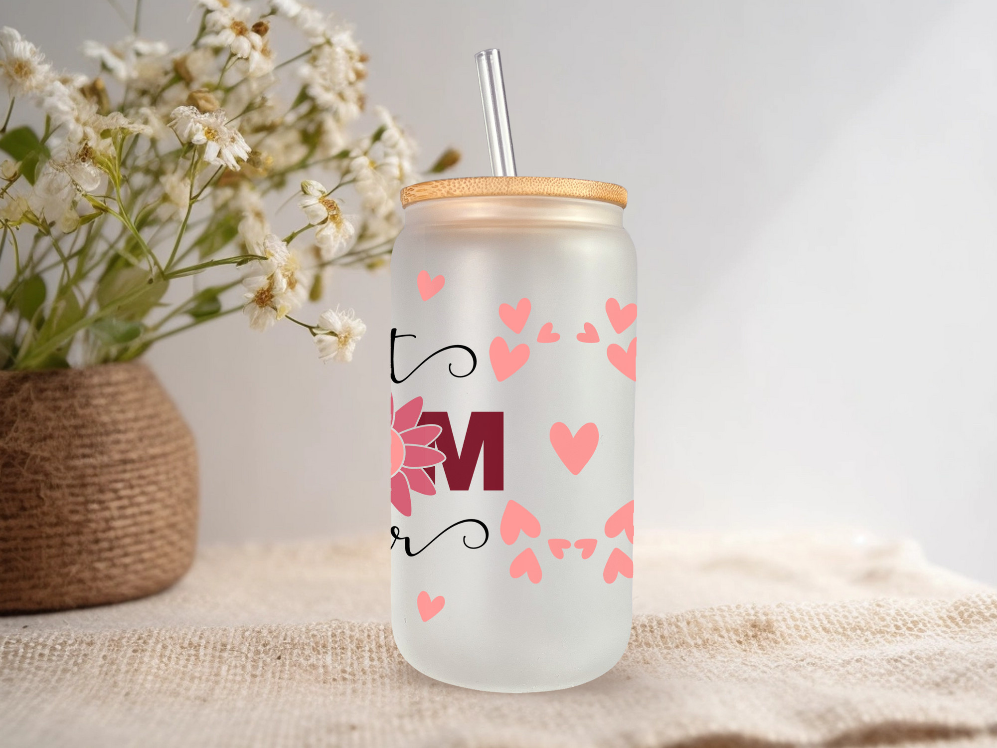 18oz Personalized  Frosted Glass Tumbler with Best Mom Ever #224