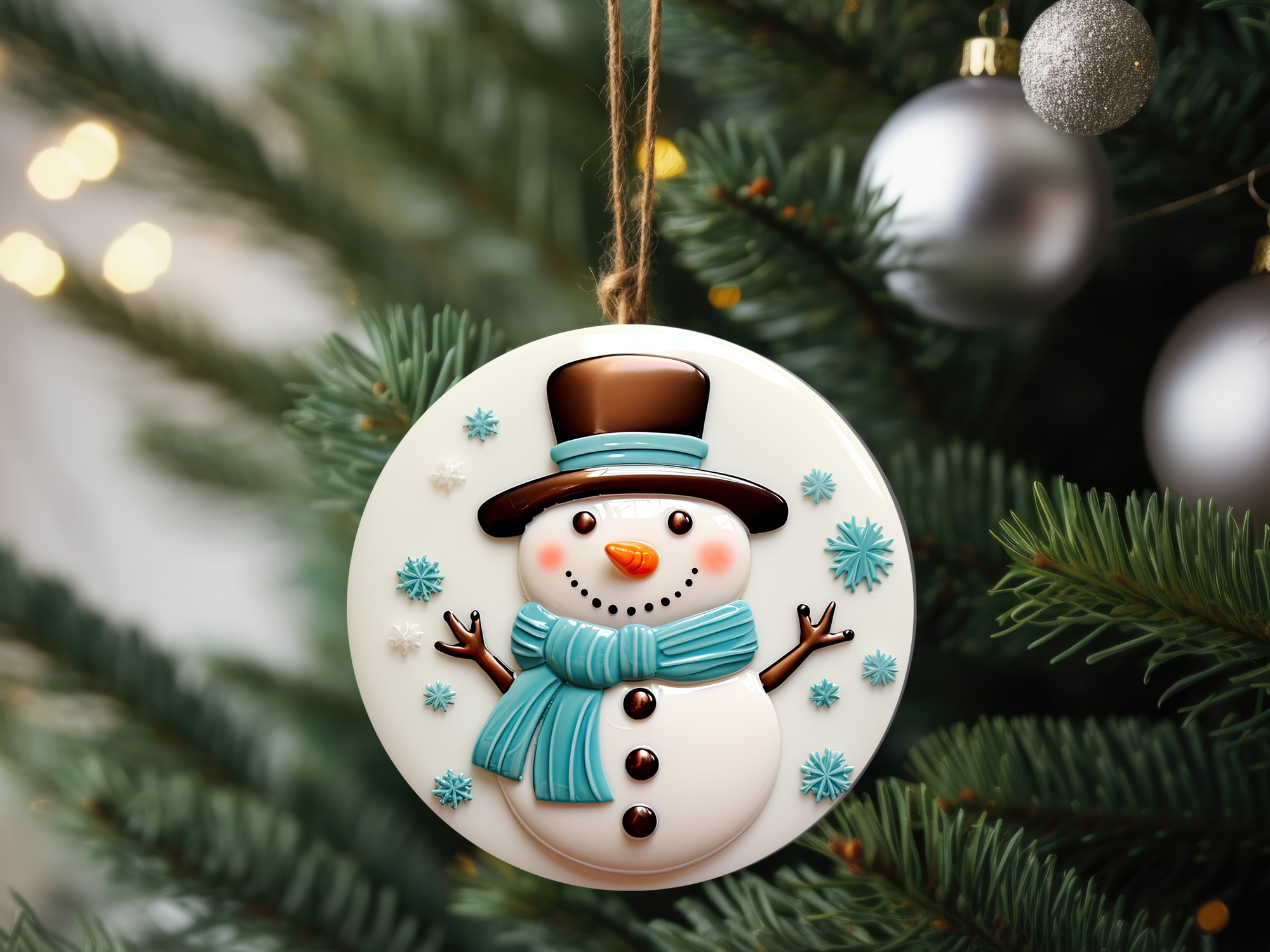 3" Ceramic Ornament 3D Glossy Snowman #410