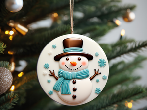 3" Ceramic Ornament 3D Glossy Snowman #410