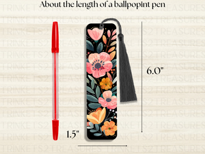 Bookmark and Tassel with Double Sided Sublimation Midnight Flowers #926