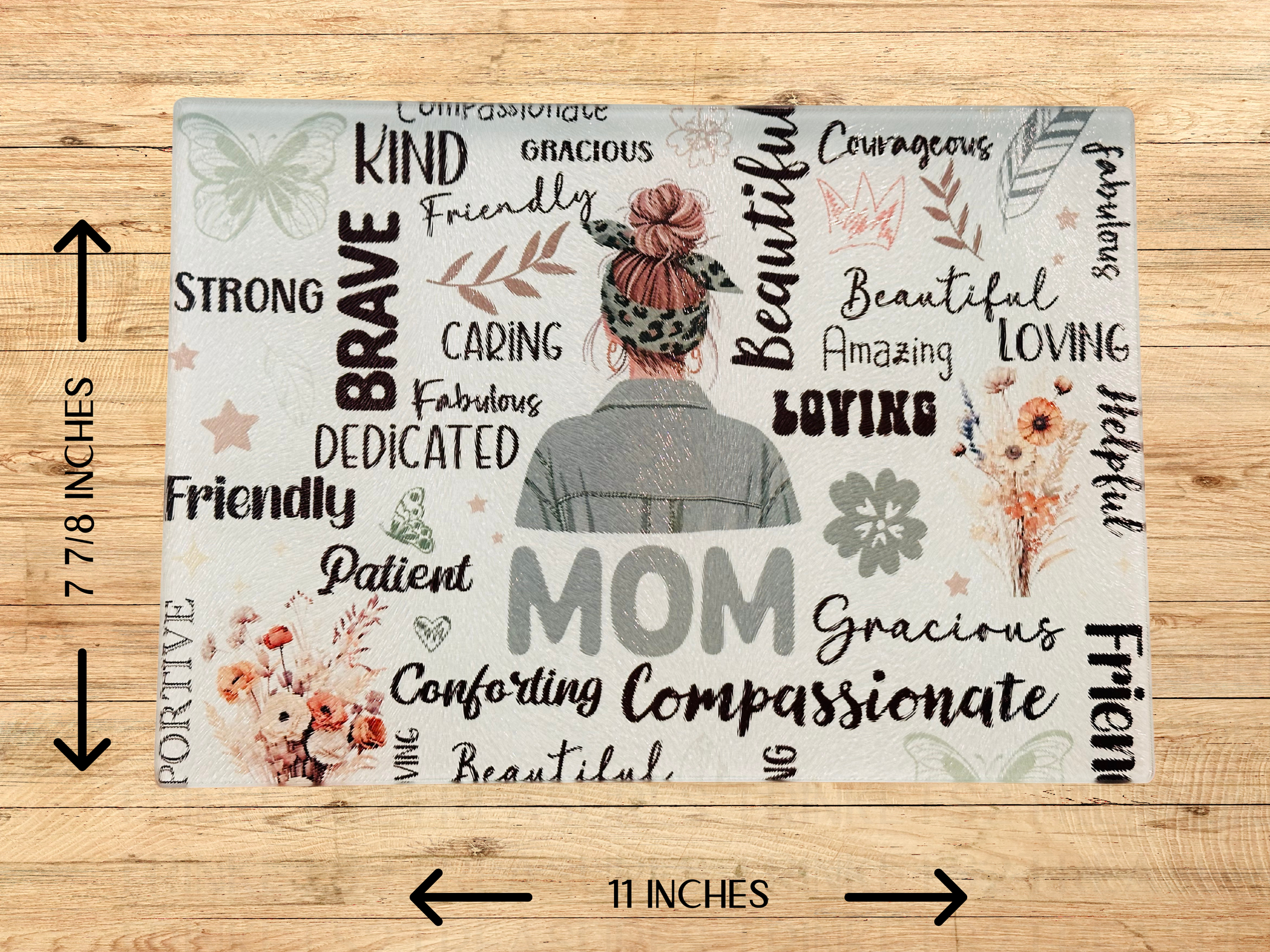 Personalized 8" x 11" Textured & Tempered Glass Cutting Board/Mom Description #606