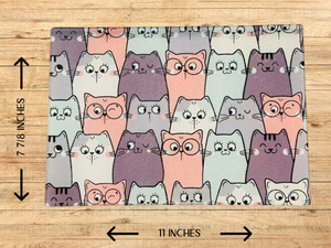 Personalized 8" x 11" Textured & Tempered Glass Cutting Board/Kitty Crowd/#612