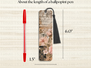 Bookmark and Tassel with Double Sided Sublimation Victorian Script & Flowers #903