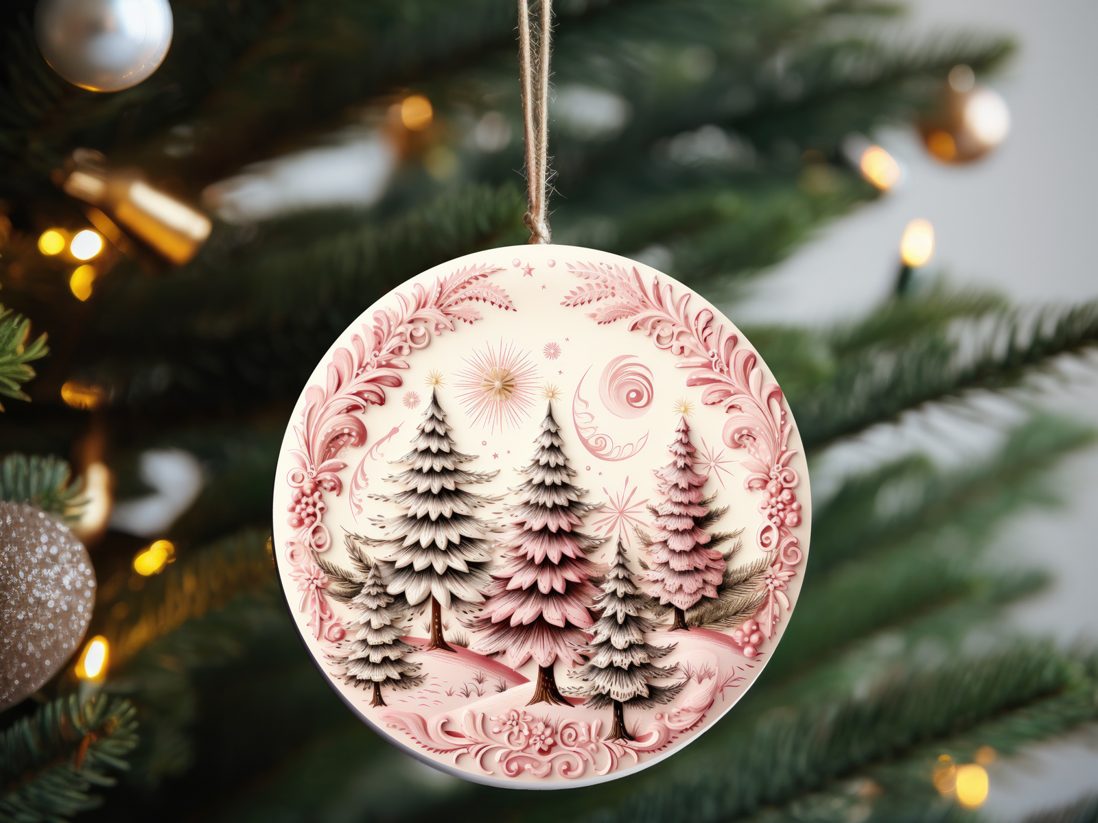 3" Ceramic Ornament Pink Wonderland #401
