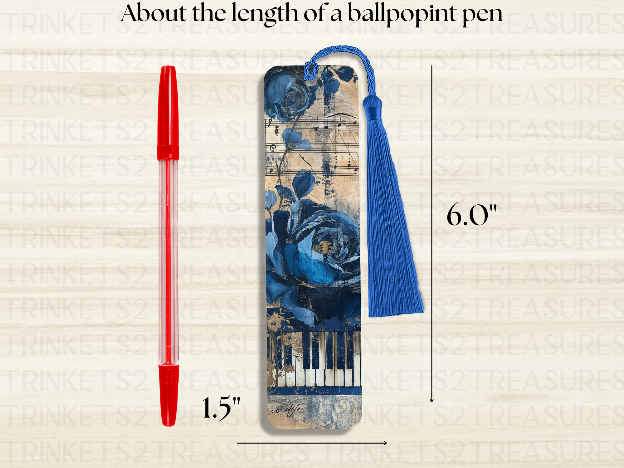 Bookmark and Tassel with Double Sided Sublimation Piano Blues #918