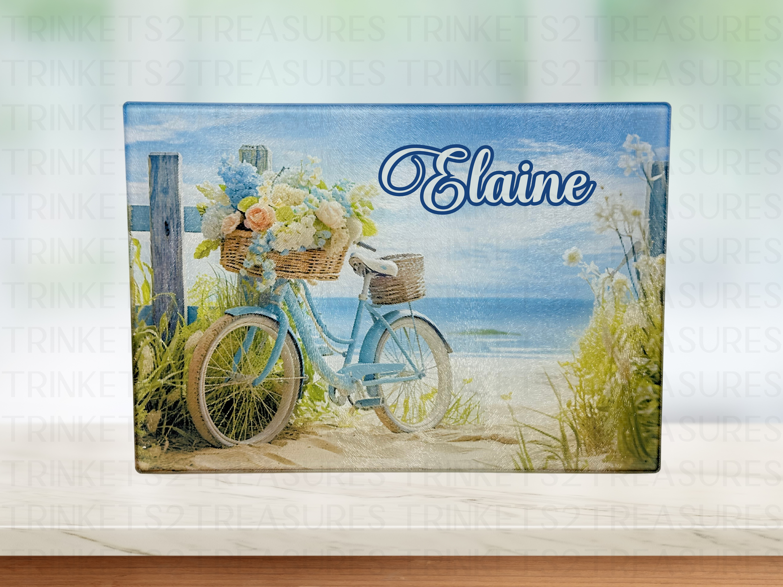 Personalized 8" x 11" Textured & Tempered Glass Cutting Board/beach Scene/Space Saving Kitchen Accessory/#601