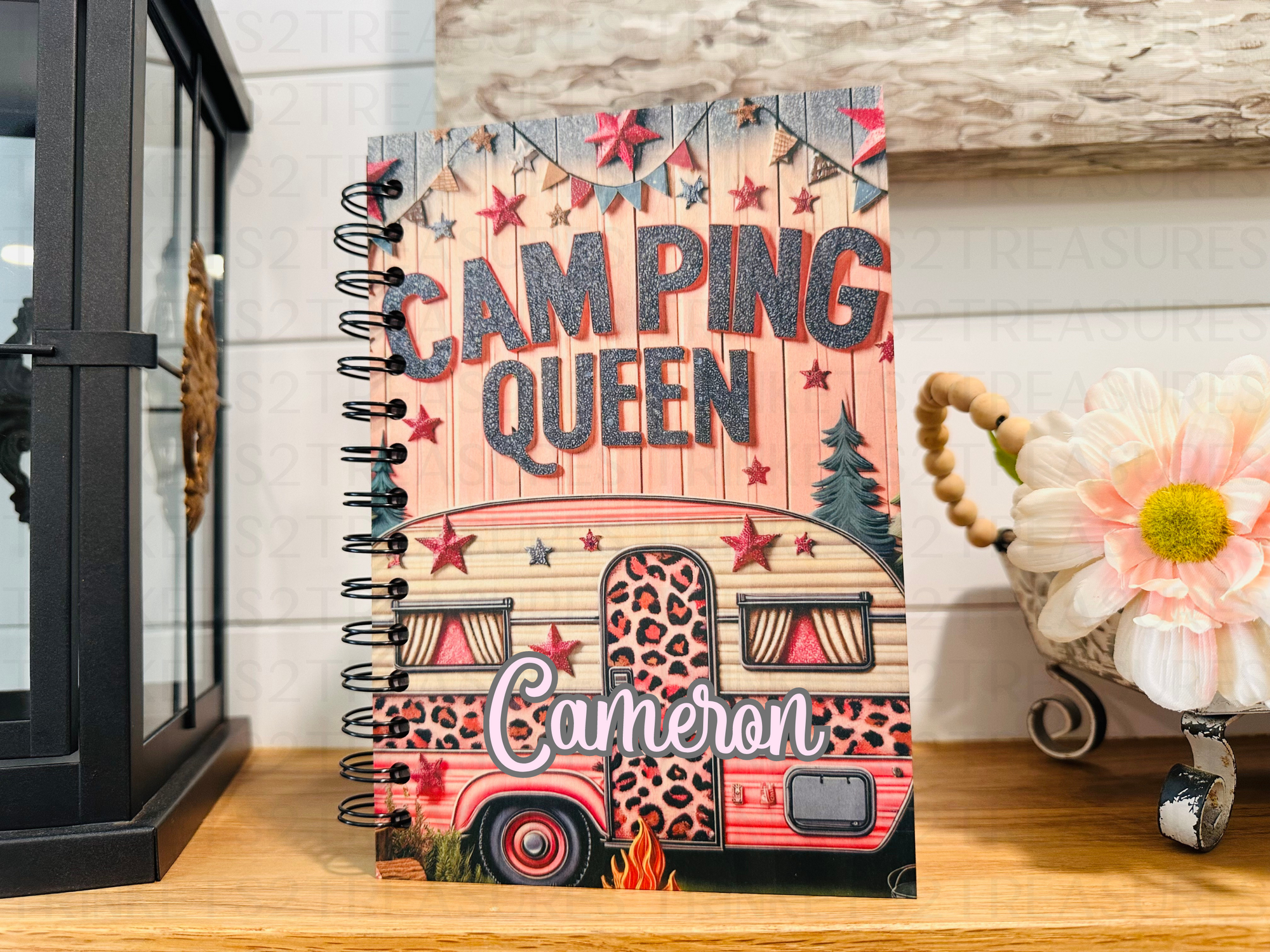 Personalized Camping Queen Wood Cover Notebook #1006