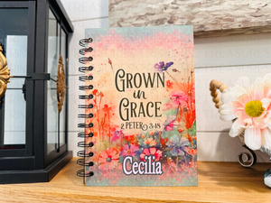 Personalized Grown in Grace Wood Cover Notebook #1004