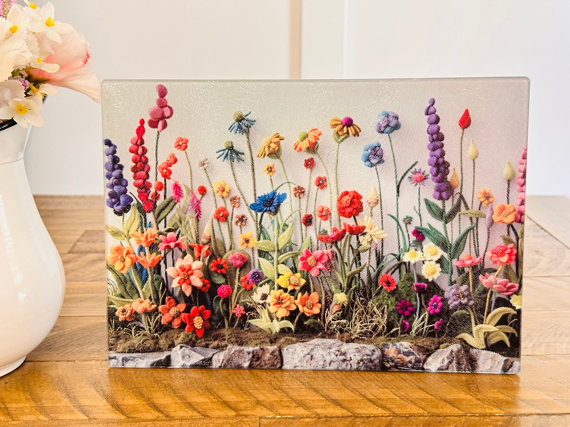 Personalized 8" x 11" Textured & Tempered Glass Cutting Board Wildflowers #620