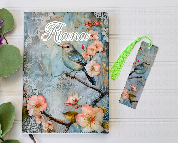 Personalized Journal and Matching Bookmark Lacy Bird Keepsake Journal #820