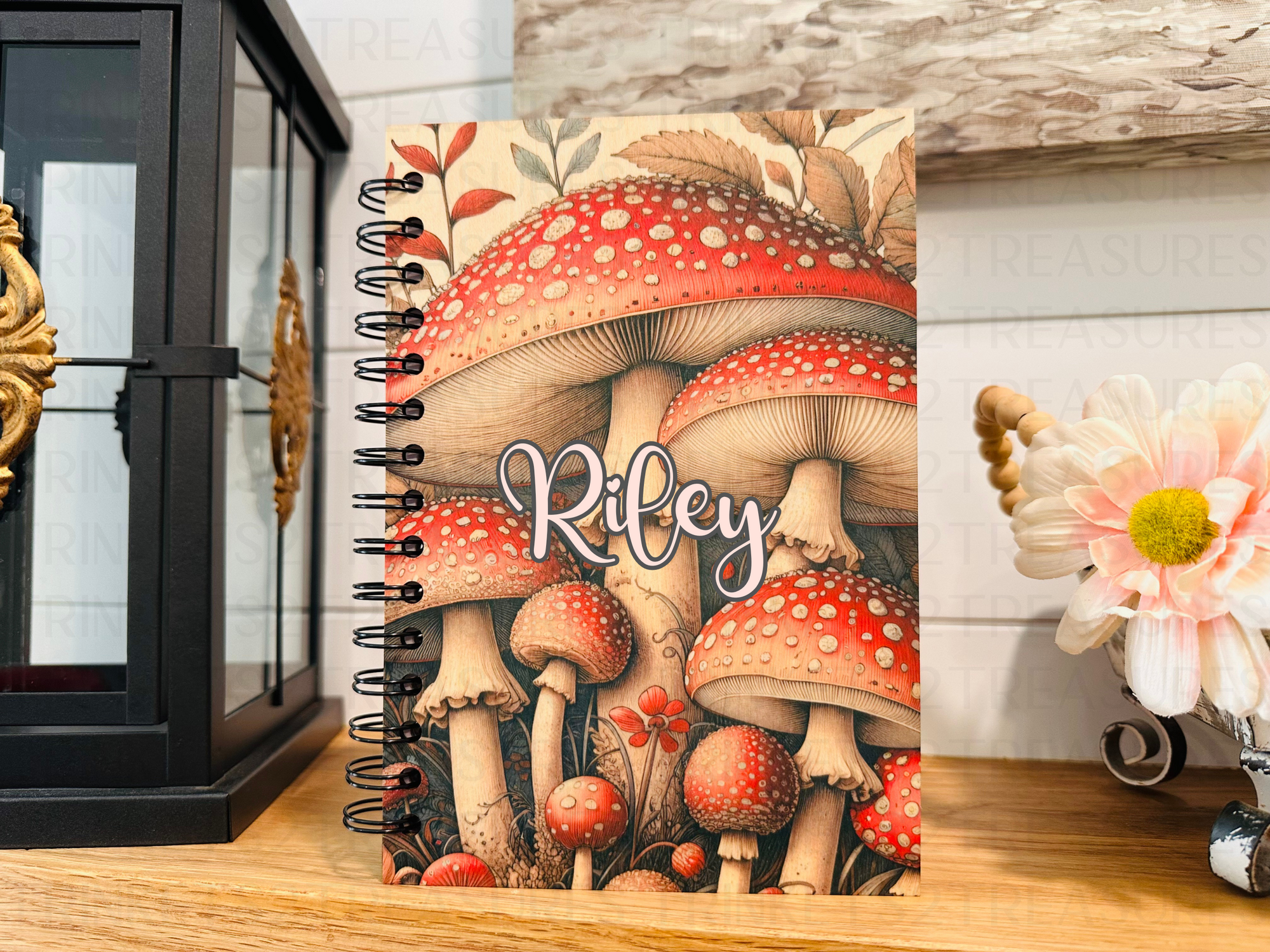 Personalized Wild Mushrooms Wood Cover Notebook #1005