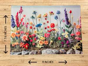 Personalized 8" x 11" Textured & Tempered Glass Cutting Board Wildflowers #620